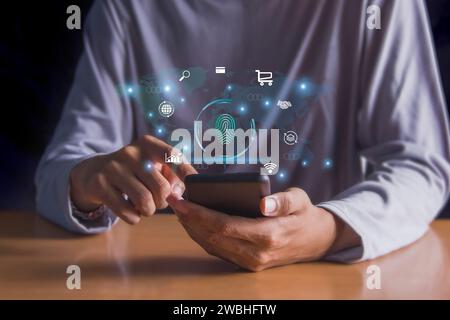 fingerprint access password scan Technological security system builds your digital security and protects your identity. Stock Photo