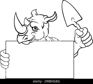 Bricklayer Rhino Trowel Tool Handyman Mascot Stock Vector