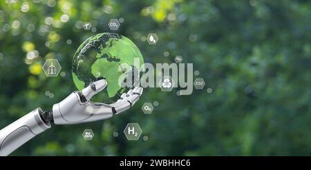 ESG, Environmental, Social and Governance Sustainable Industry of Business global warming reduction concept on green background Stock Photo