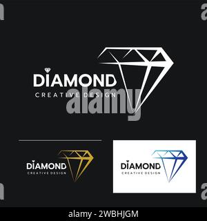 Set of Beautiful Diamond jewelry Logo Template, Stylized image of Diamond logo icon, Diamond jewelry line art on white background Vector illustration Stock Vector