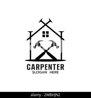 Carpenter Logo template with House,Saw, Hammer Construction Building Carpentry logo concept on white background Vector illustration Stock Vector