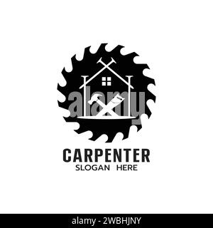 Carpenter Logo template with House,Saw, Hammer Construction Building Carpentry logo concept on white background vector illustration Stock Vector