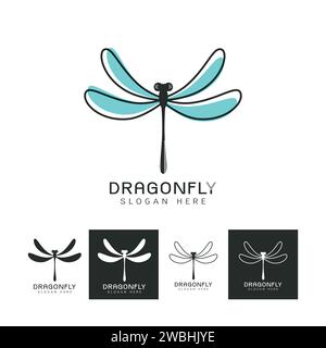Set of Beautiful logo icon dragonfly,Stylized image of Dragonfly logo template,Dragonfly tattoo,Dragonfly line art on white backgrond Vector illustrat Stock Vector