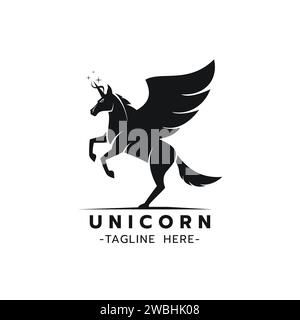 Beautiful logo icon Unicorn,Stylized image of Unicorn logo template,Unicorn tattoo,Unicorn Silhouette on white background Vector illustration Stock Vector