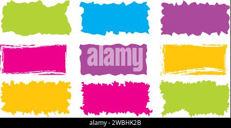 Jagged rectangle. Bright color simple shapes. Rectangle paper template jagged and rough. Stock Vector