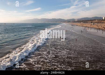 Santa Monica, California, USA - January 18, 2015. Waves of the Pacific ocean at Santa Monica beach, CA Stock Photo