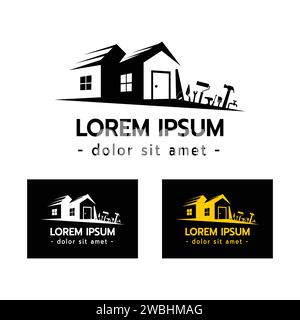House Builder Logo,House Repair Service,Construction Building Worker Tool Handyman concept on white background vector illustration Stock Vector