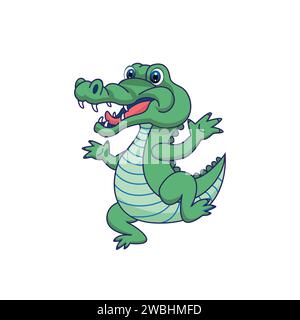 Cute Alligator or Crocodile in cartoon style isolated on white background vector illustration Stock Vector