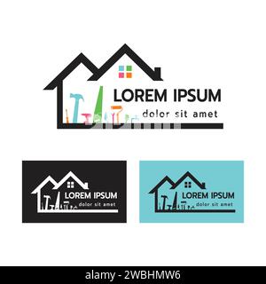 House Builder Logo,House Repair Service,Construction Building Worker Tool Handyman concept on white background vector illustration Stock Vector