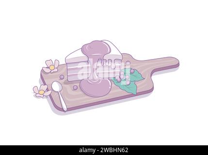 Slice of blueberry pie cake on wood cutting board delicious dessert on white background vector illustration Stock Vector