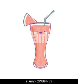 Fresh Watermelon Juice in Glass  character cute cartoon kawaii style isolated on white background vector illustration Stock Vector