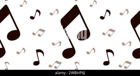 Music note doodle seamless pattern. Endless texture of hand drawn musical notes isolated on white Background. Template for textile, Print, Packaging, Stock Vector