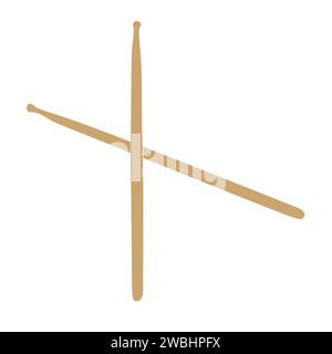 Crossed Pair of wooden drumsticks isolated on white background. Flat style or Cartoon Vector illustration of Music Equipment. Percussion and Drums con Stock Vector