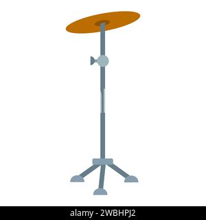 Hi-hat percussion musical instrument. Flat Cartoon Vector illustration Isolated on white background. Drum kit element with cymbal on metal stand. Rock Stock Vector