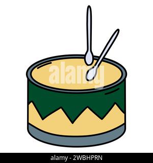 Drum Snare With Sticks Music Cartoon Vector Icon Illustration. Music Instrument Icon Concept Isolated on white Vector. Flat Cartoon Style Acoustic Ins Stock Vector