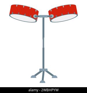 Music Instrument, Two standing Retro drums. Illustration of Classical Snare Drum on Stand and Snare Drum. Vector flat Cartoon Design element isolated Stock Vector