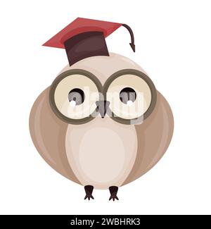 Wise Brown Owl with Glasses and Graduation Hat Vector illustration Stock Photo