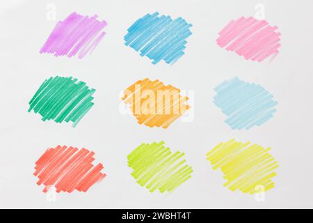 set of colorful hand drawn marker scribbles on white paper background Stock Photo