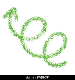 Hand drawn doodle chalk crayon brush math school sign for diagrams. Green squiggle arrow in colored grunge style. Freehand simple wax icon isolated on Stock Vector
