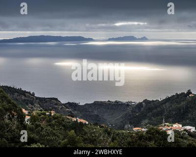 A moody, atmospheric shot taken off the south coast of Madeira, Portugal. Stock Photo