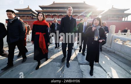 Peking, China. 11th Jan, 2024. Foreign minister Hadja Lahbib and Prime Minister Alexander De Croo pictured during a visit to the Forbidden City, in Beijing, China, Thursday 11 January 2024. Lahbib and De Croo are on an official visit (10-13/01) to the People's Republic of China. BELGA PHOTO BENOIT DOPPAGNE Credit: Belga News Agency/Alamy Live News Stock Photo