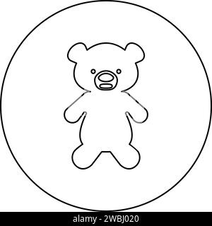 Toy plush bear cute doll icon in circle round black color vector illustration image outline contour line thin style simple Stock Vector
