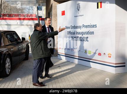 Peking, China. 11th Jan, 2024. Belgian Prime Minister Alexander De Croo arrives for the opening of the new embassy to Belgium in Beijing, China, Thursday 11 January 2024. Lahbib and De Croo are on an official visit (10-13/01) to the People's Republic of China. BELGA PHOTO BENOIT DOPPAGNE Credit: Belga News Agency/Alamy Live News Stock Photo