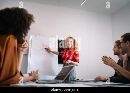 Young businesswoman leading a discussion during a meeting with her colleagues. Stock Photo