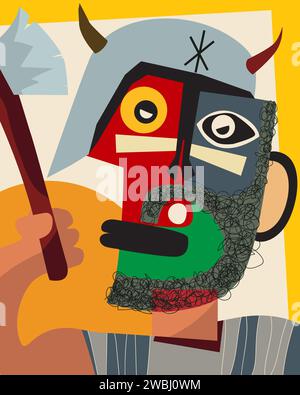 The axe viking warrior, abstract art colorful vector card Stock Vector