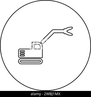 Sloopkraan building machine demolish wrecking cut knife crane truck icon in circle round black color vector illustration image outline contour line Stock Vector