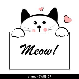 Cat holding a white banner. Cute hand-drawn vector illustration with ...