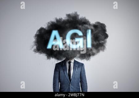 A Person's Head Covered in a Dark Cloud Labeled AGI Stock Photo