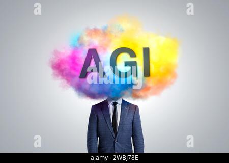 A Person's Head Covered in a Colorful Cloud Labeled AGI Stock Photo