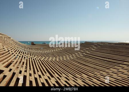 Beautiful beach on the Red Sea near Hurghada, Egypt on a hot summer day. Stock Photo