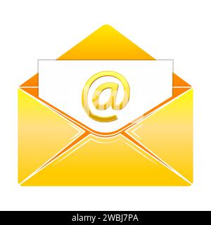 Yellow Envelope icon. Vintage style. Mail icon vector for web, computer and mobile app. Message, mail symbol, logo illustration. 3d AT symbol. Email. Stock Vector