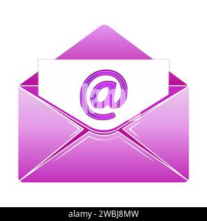 Purple Envelope icon. Vintage style. Mail icon vector for web, computer and mobile app. Message, mail symbol, logo illustration. 3d AT symbol. Email. Stock Vector