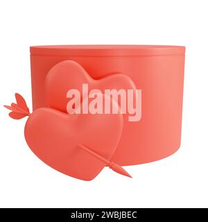 Red podium for product display with hearts pierced by cupid arrow isolated on white background. 3d rendering Stock Photo