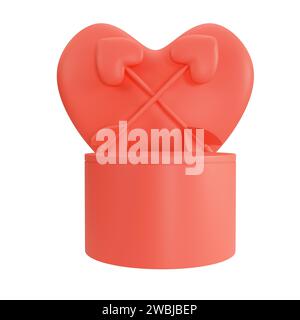 Red podium for product display with heart and two crossed cupid arrows isolated on white background. 3d rendering Stock Photo