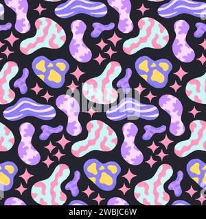 Baby cute seamless pattern with space elements on dark background. Hand drawn flat cartoon style. Vector illustration Stock Vector