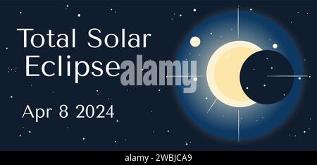 Total solar eclipse banner. Hand drawn vector design on dark background. Stock Vector