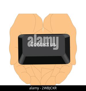 Hands holding a keyboard button with the text contact us Stock Vector