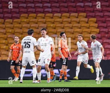 Lion Rioaring Vector Nicolas Milanovic of Western Sydney Wanderers celebrates a goal during ...