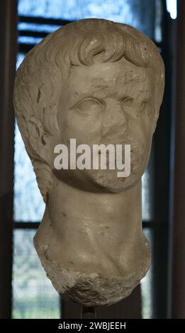 Colossal head of Augustus. 1st century AD. Mértola, Beja, Portugal. National Archaeology Museum. Lisbon, Portugal. Stock Photo