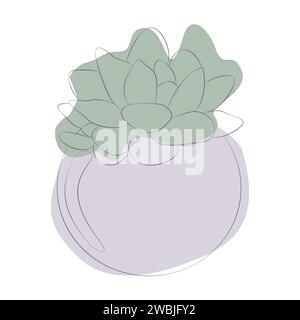 Outline Vector Succulent in Flower pot. Isolated Line art Illustration of Plant with Abstract Color Spots on background. Modern minimalist style, Boho Stock Vector