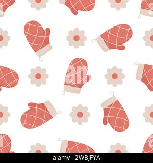 Cooking potholder seamless pattern. Floral culinary background. Print for kitchen textiles, paper, packaging, design, vector illustration Stock Vector