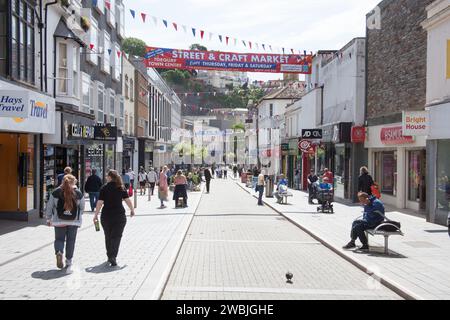 Shops and shoppers on Union Street, Torquay in Devon in the United Kingdom Stock Photo