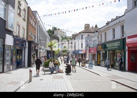 Shops and shoppers on Union Street, Torquay in Devon in the United Kingdom Stock Photo