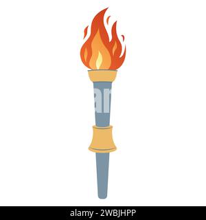 Torch with burning fire in flat design. Vector illustration Stock Vector