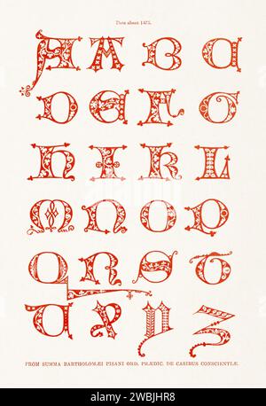 Medieval Alphabet initials. 19th-century book illustration showcasing ancient initials and decorative elements from medieval alphabets. Stock Photo