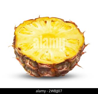 Sliced piece of pineapple fruit isolated on white. Stock Photo
